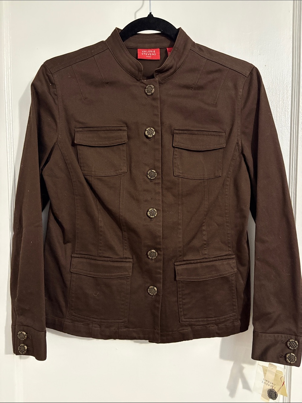 Valerie Stevens Brown Military-Style Button Front Jacket